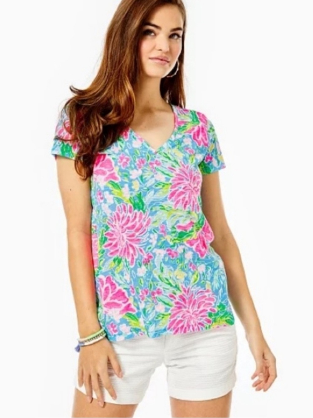 Lilly Pulitzer Etta V-Neck Top in Bunny Business